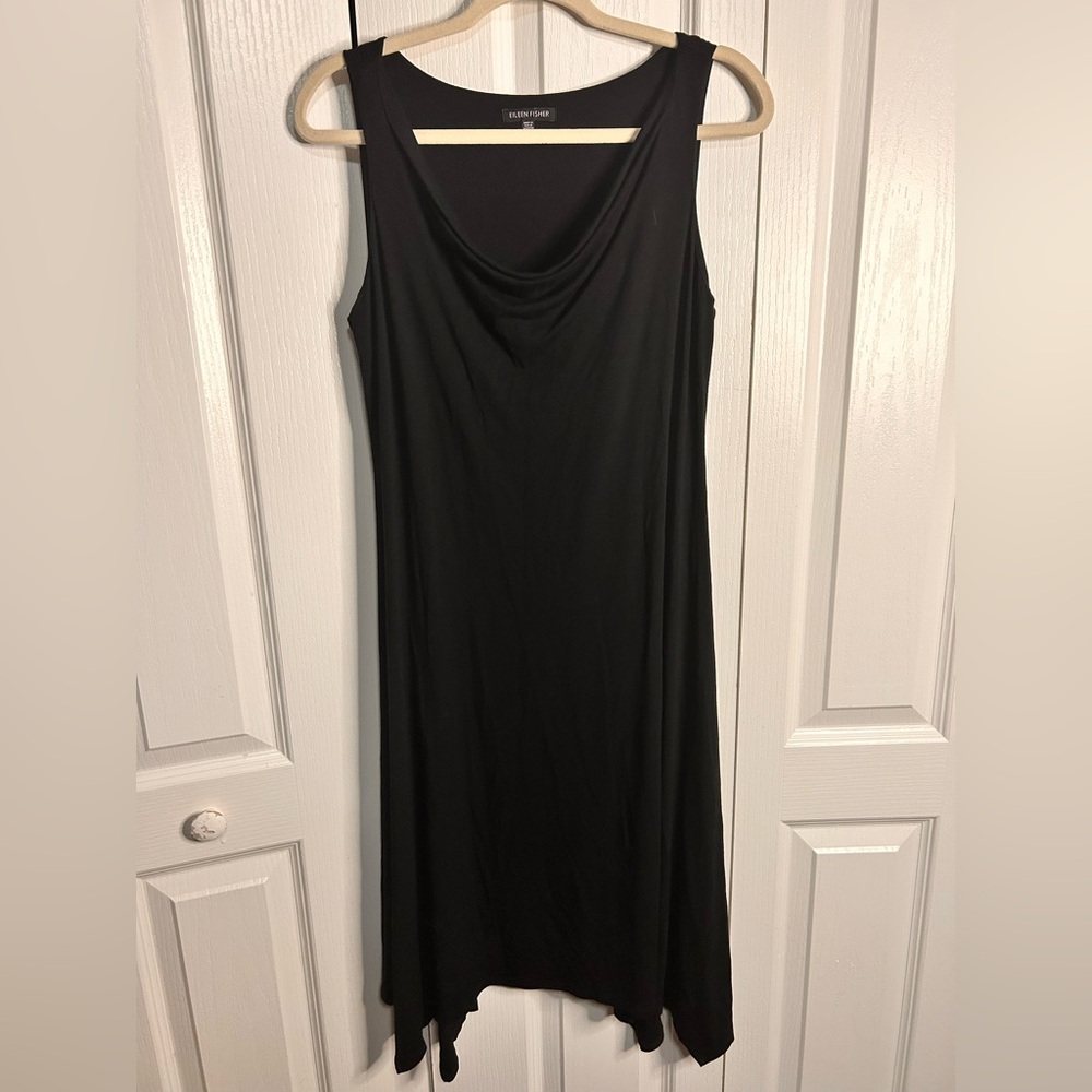 Eileen Fisher Women's Size XS‎ Black Scoop Neck Sleeveless Midi Dress Minimalist